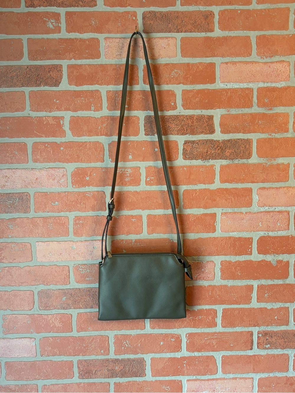 A New Day Olive Green Faux Leather Crossbody Bag with Zipper Closure I NWOT